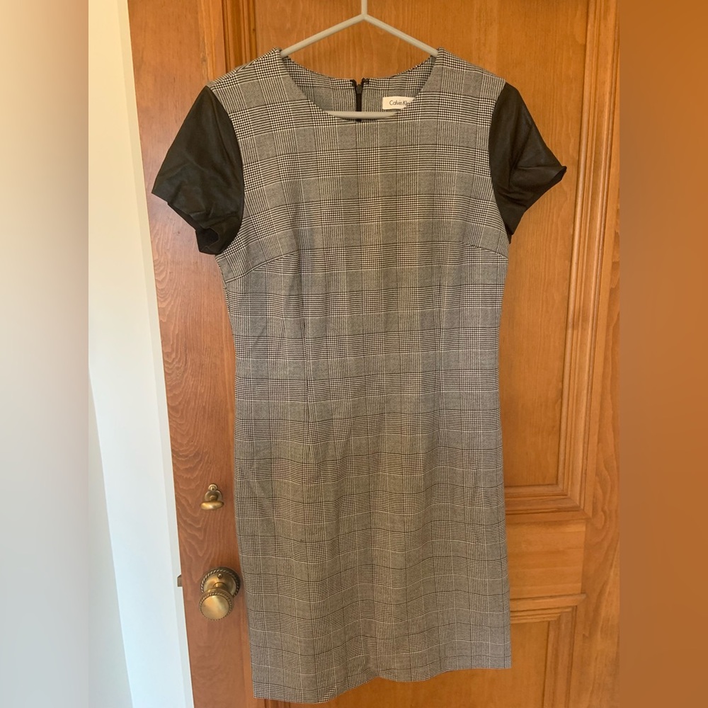 Calvin Klein houndstooth and faux leather dress